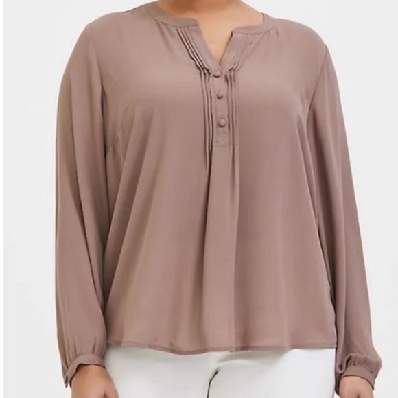 torrid Tops - Torrid Dark Taupe Georgette Pintuck Chiffon Button Down Blouse Top Shirt